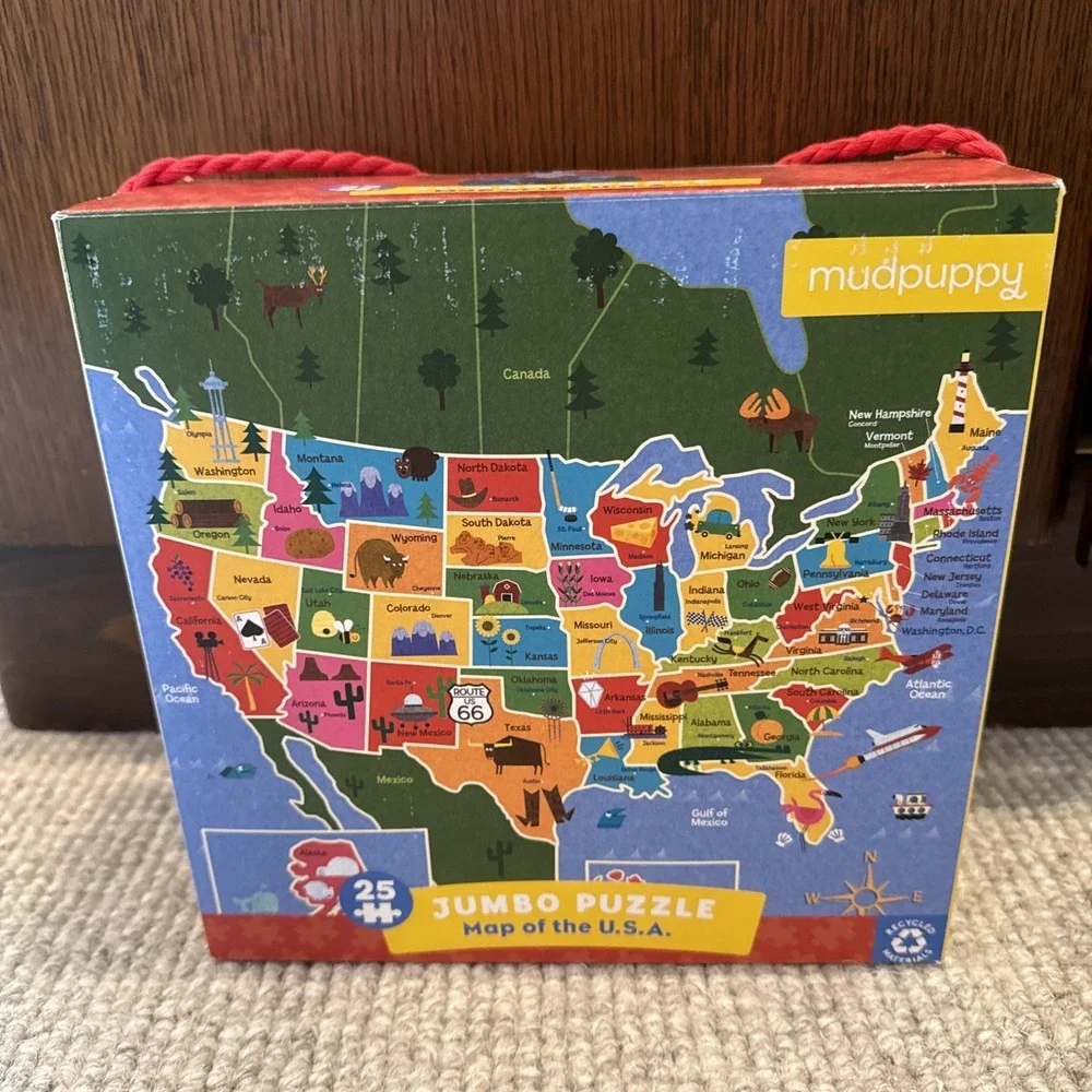 USA Map Puzzle Mud Puppy Large Big 25 Pieces Complete Jumbo Age 2+ CLEAN!